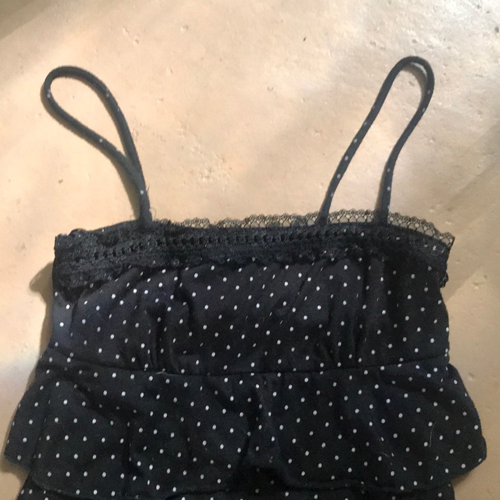 Black and white polka dot strappy ruffle tank - Picture 2 of 3